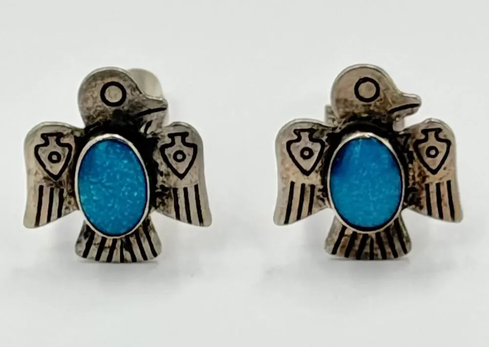 Vintage Native American Thunderbird Turquoise Sterling Cufflinks PAT.2472958